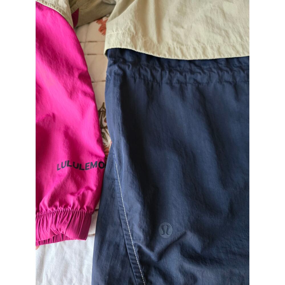 Lululemon Jacket Blockprint Anorak Pink Tan Navy Windproof Packable Size 4 - Picture 3 of 10